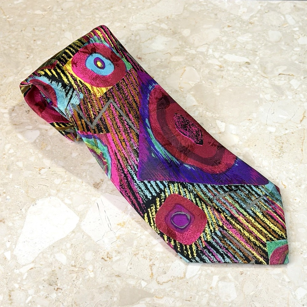 BRIONI Men's Silk Necktie ITALY Luxury Designer ABSTRACT Geometric Multi-Color